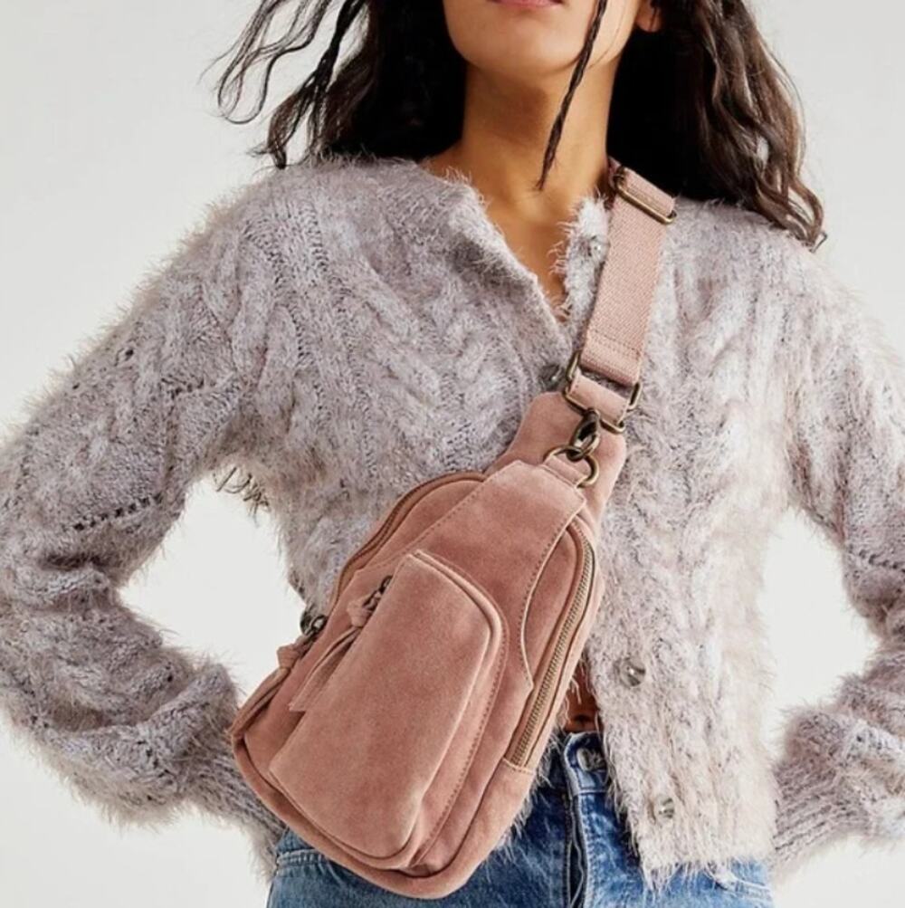 Free People pink Suede Leather hudson Sling Bag